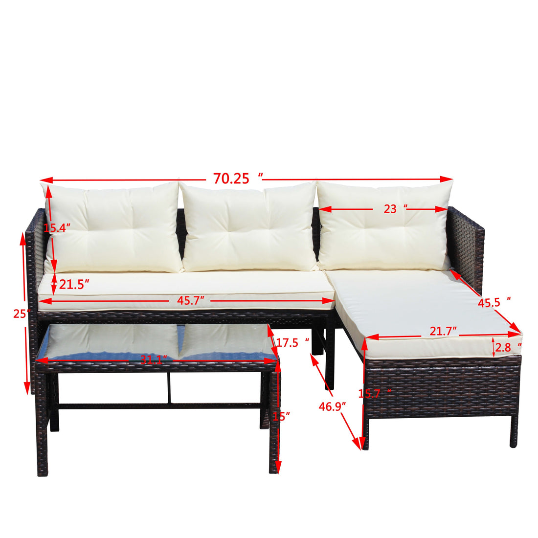 Outdoor Patio Furniture Sets 3 Piece Conversation Set Wicker Ratten Sectional Sofa With Seat Cushions Beige Cushion Brown Iron