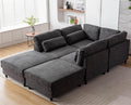 Oversized Modular Sectional Fabric Sofa Set With 6Pcs Pillows, Extra Large U Shaped Couch With Reversible Chaise, 145 Inch Long, 6 Seat Modular Sofa With Ottamans Dark Gray Light Brown Polyester Wood Primary Living Space Medium Soft Cushion Back Modern