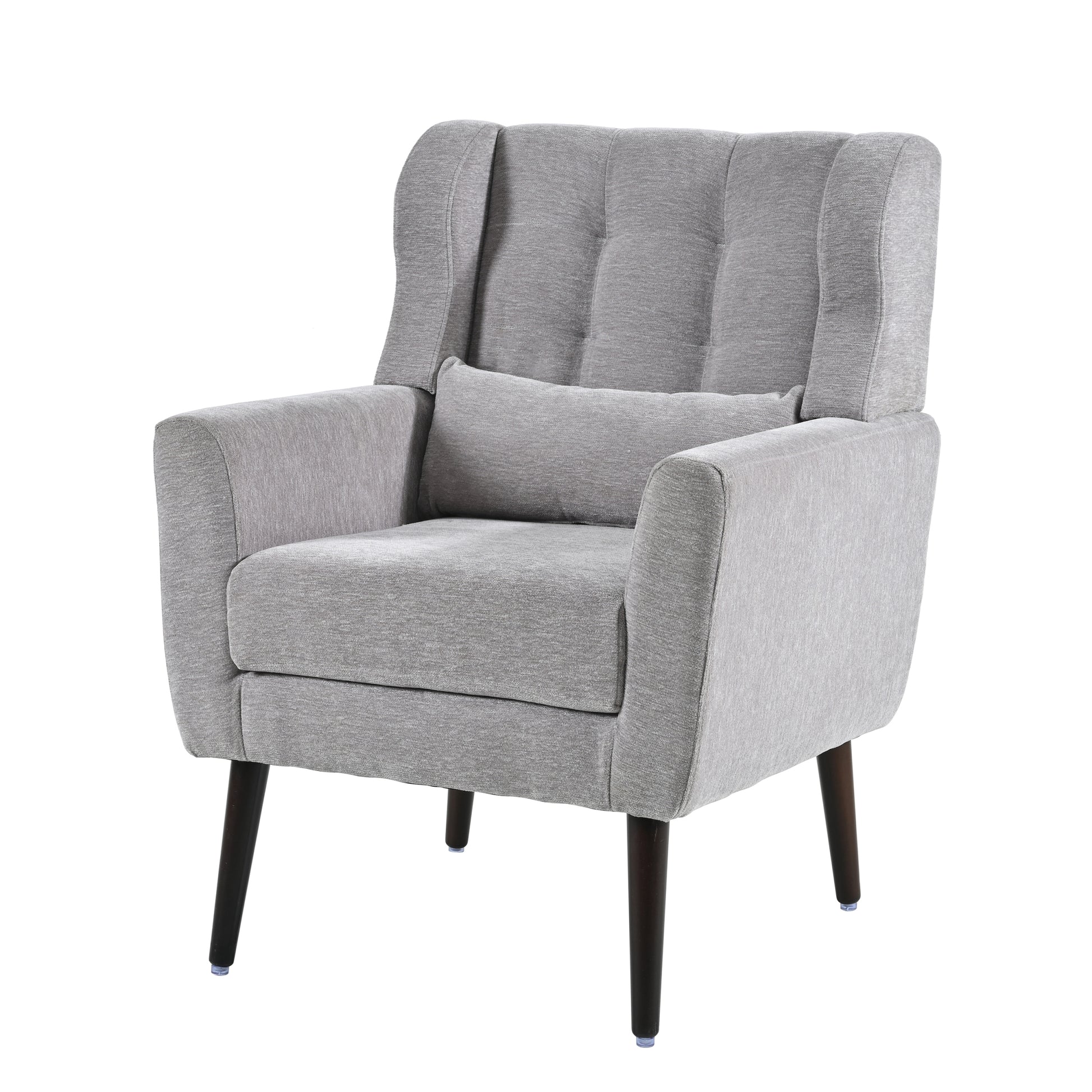 Modern Accent Chair,Chenille Arm Chairs For Living Room,Upholstered Mordern Armchair,Comfy Soft Padded Lounge Chair In Small Space, Bedroom, W Pillow, Solid Wood Leg Gray Grey Light Brown Primary Living Space Modern Rubberwood Foam Chenille