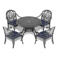 Cushions In Random Colors 5 Piece Set Of Cast Aluminum Patio Furniture With Cushions Yes Dining Set Black Seats 4 Rust Resistant Frame Water Resistant Cushion Garden & Outdoor Complete Patio Sets Aluminium