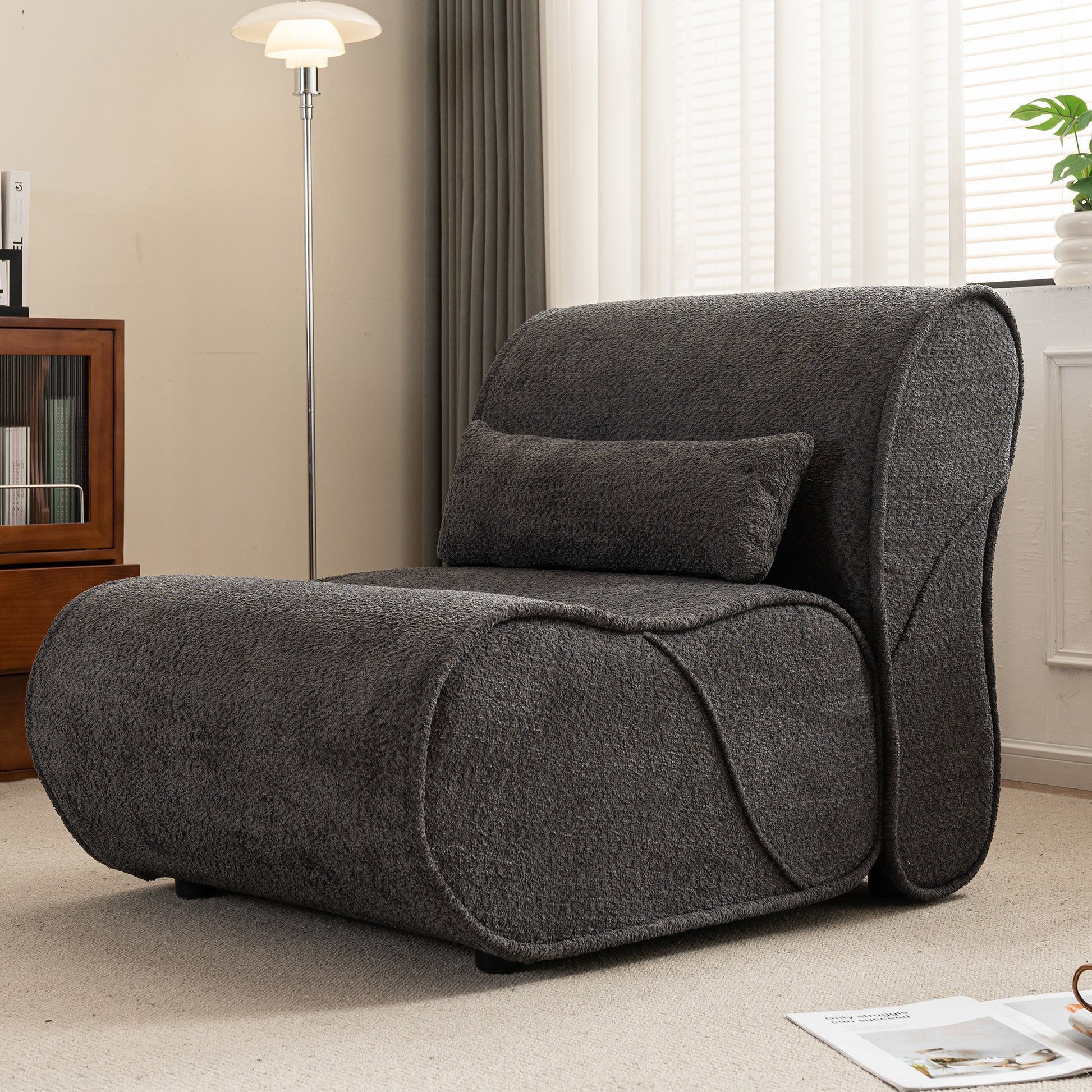 Soft Pellet Velvet Recliner Comfortable Lounge Chair With Waist Pack Padding, Modern Design, Ideal For Living Room, Bedroom Or Office Dark Gray Dark Gray Fabric 1 Seat