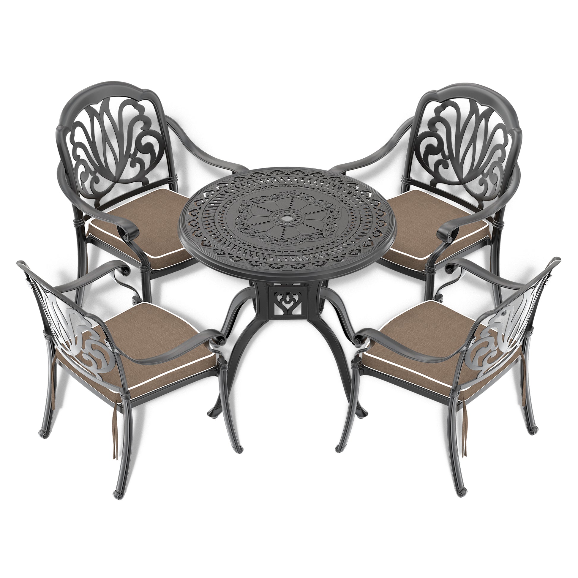 31.50 Inch Cast Aluminum Patio Dining Table With Black Frame And Umbrella Hole Yes Complete Patio Set Black Weather Resistant Frame Garden & Outdoor Complete Patio Sets Metal Aluminium