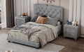 Full Size Upholstered Bed Frame With Rivet Design, Modern Velvet Platform Bed With Tufted Headboard,Gray Gray Velvet