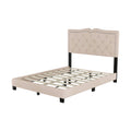 Full Size Upholstered Bed Frame With Rivet Design, Modern Velvet Platform Bed With Tufted Headboard,Beige Beige Velvet