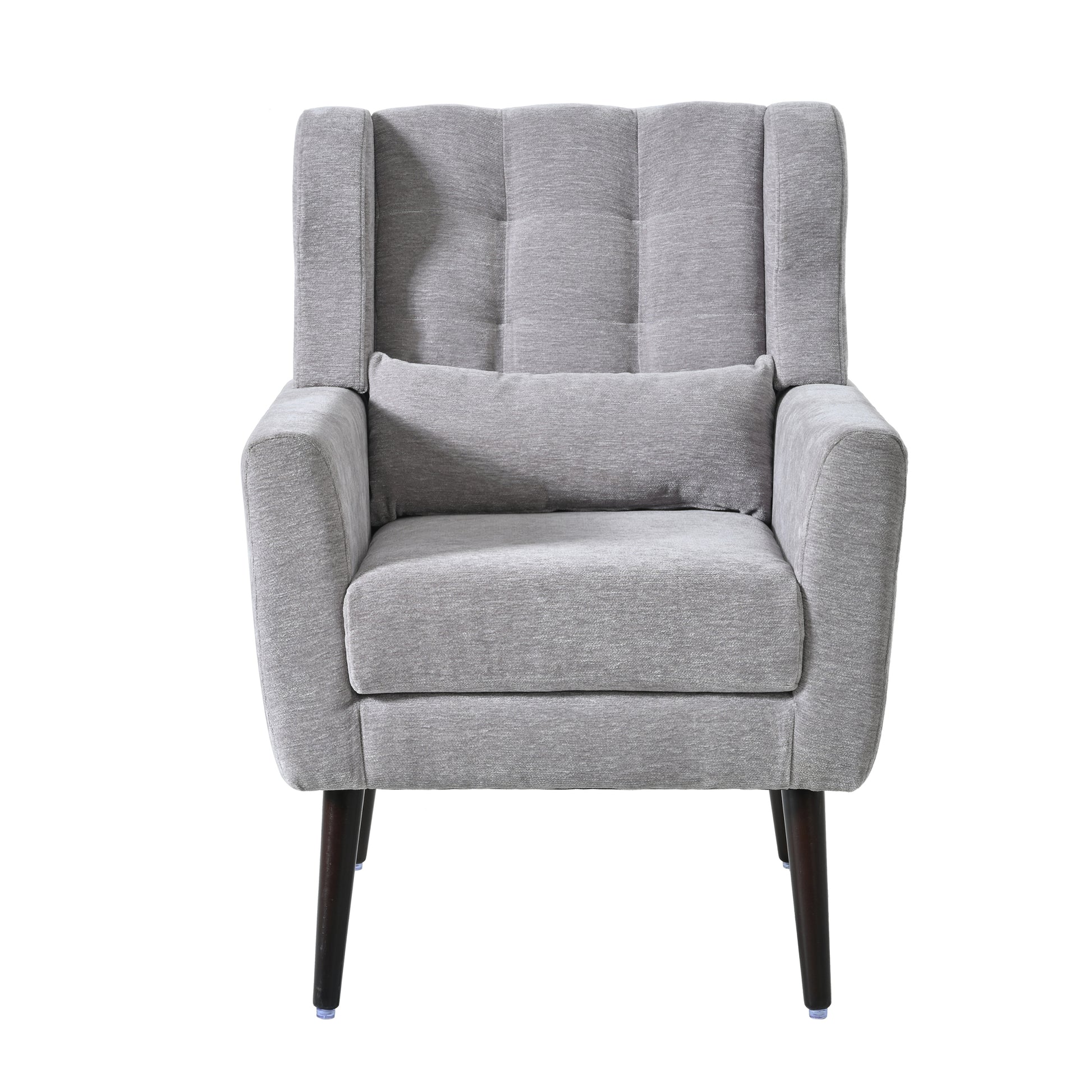 Modern Accent Chair,Chenille Arm Chairs For Living Room,Upholstered Mordern Armchair,Comfy Soft Padded Lounge Chair In Small Space, Bedroom, W Pillow, Solid Wood Leg Gray Grey Light Brown Primary Living Space Modern Rubberwood Foam Chenille