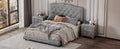 Queen Size Upholstered Bed Frame With Rivet Design, Modern Velvet Platform Bed With Tufted Headboard,Gray Gray Velvet