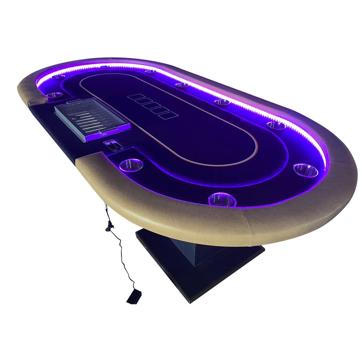 96" Premium 10 Player Oval Black Speed Cloth Texas Holdem Casino Poker Table With Dimmable Led B Beige Black Modern Wood