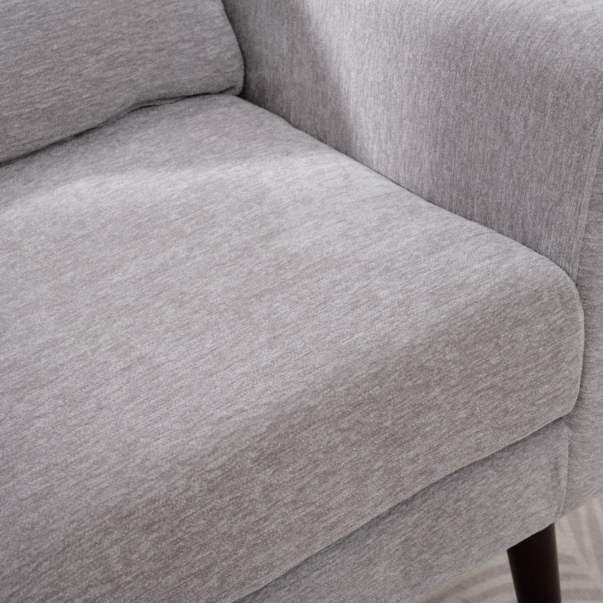 Modern Accent Chair,Chenille Arm Chairs For Living Room,Upholstered Mordern Armchair,Comfy Soft Padded Lounge Chair In Small Space, Bedroom, W Pillow, Solid Wood Leg Gray Grey Light Brown Primary Living Space Modern Rubberwood Foam Chenille