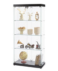 4 Tier Glass Display Cabinet, Double Door Glass Cabinet, Four Partitions, Two Locks, Floor Standing Storage Cabinet For Living Room, Bedroom, Showroom And Office, Black, 31.5