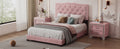 Full Size Upholstered Bed Frame With Rivet Design, Modern Velvet Platform Bed With Tufted Headboard,Pink Pink Velvet