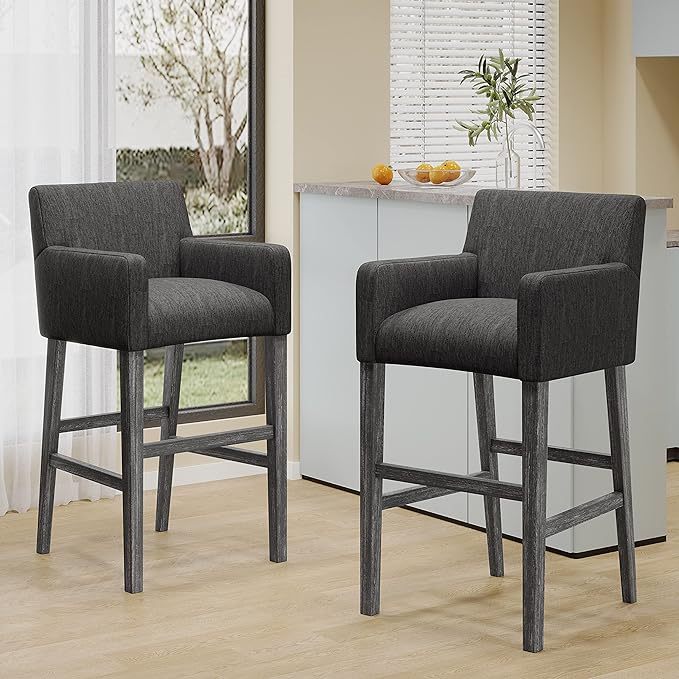 Upholstered 30.5 Inch Counter Stools Charcoal Gray Charcoal Fabric