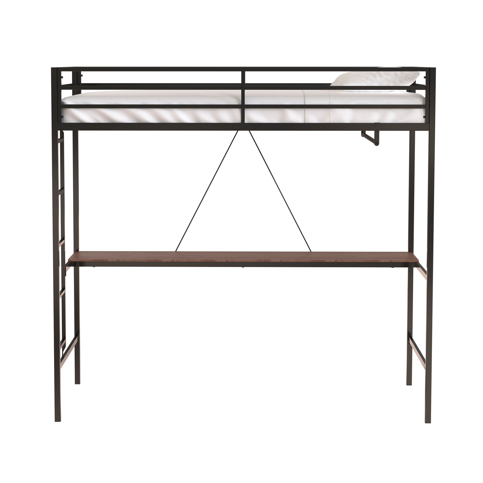 Adam Twin Loft Bunk Black With Cinnamon Wood Desk And Closet Rod Box Spring Not Required Twin Black Metal Bedroom Bunk Metal & Wood