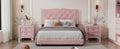 Full Size Upholstered Bed Frame With Rivet Design, Modern Velvet Platform Bed With Tufted Headboard,Pink Pink Velvet