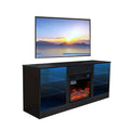 Fireplace Tv Stand With 18 Inch Electric Fireplace Heater,Modern Entertainment Center For Tvs Up To 62 Inch With Adjustable Glass Shelves And Storage Cabinets Black Black Mdf