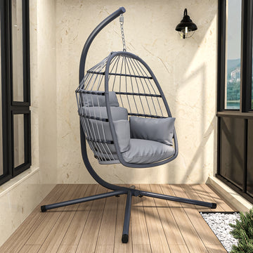 Patio Foldable Hanging Swing Chair With Stand Gray Color Yes Gray Foam Steel