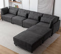 Oversized Modular Sectional Fabric Sofa Set With 6Pcs Pillows, Extra Large U Shaped Couch With Reversible Chaise, 145 Inch Long, 6 Seat Modular Sofa With Ottamans Dark Gray Light Brown Polyester Wood Primary Living Space Medium Soft Cushion Back Modern