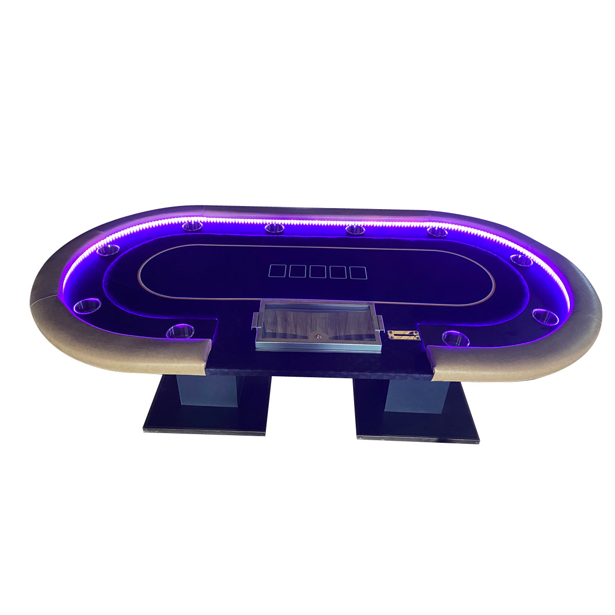 96" Premium 10 Player Oval Black Speed Cloth Texas Holdem Casino Poker Table With Dimmable Led B Beige Black Modern Wood