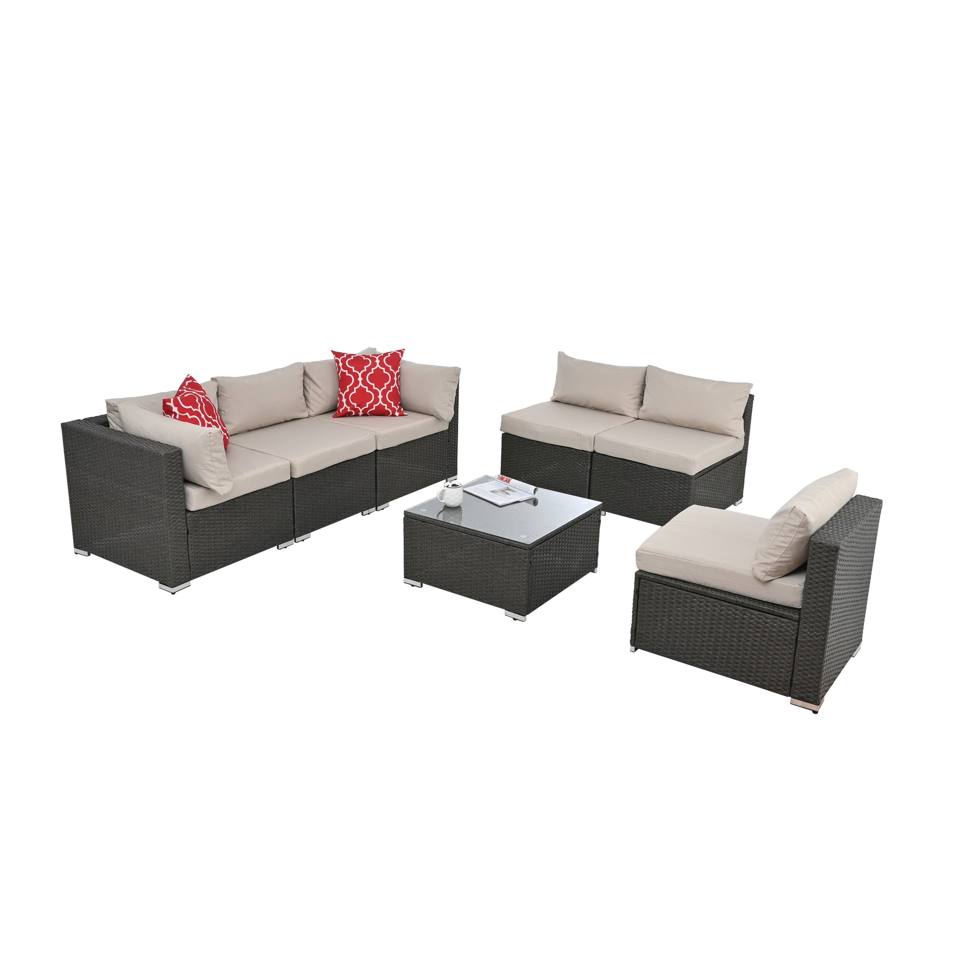 Patio Furniture Sets Dark Gray Pe Rattan Iron Waterproof Fabric