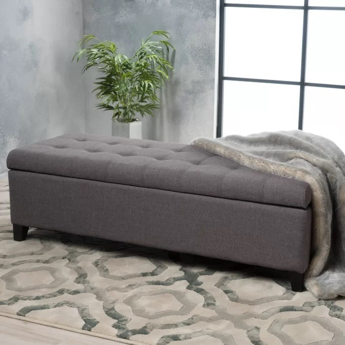 Storage Ottoman Light Grey Fabric