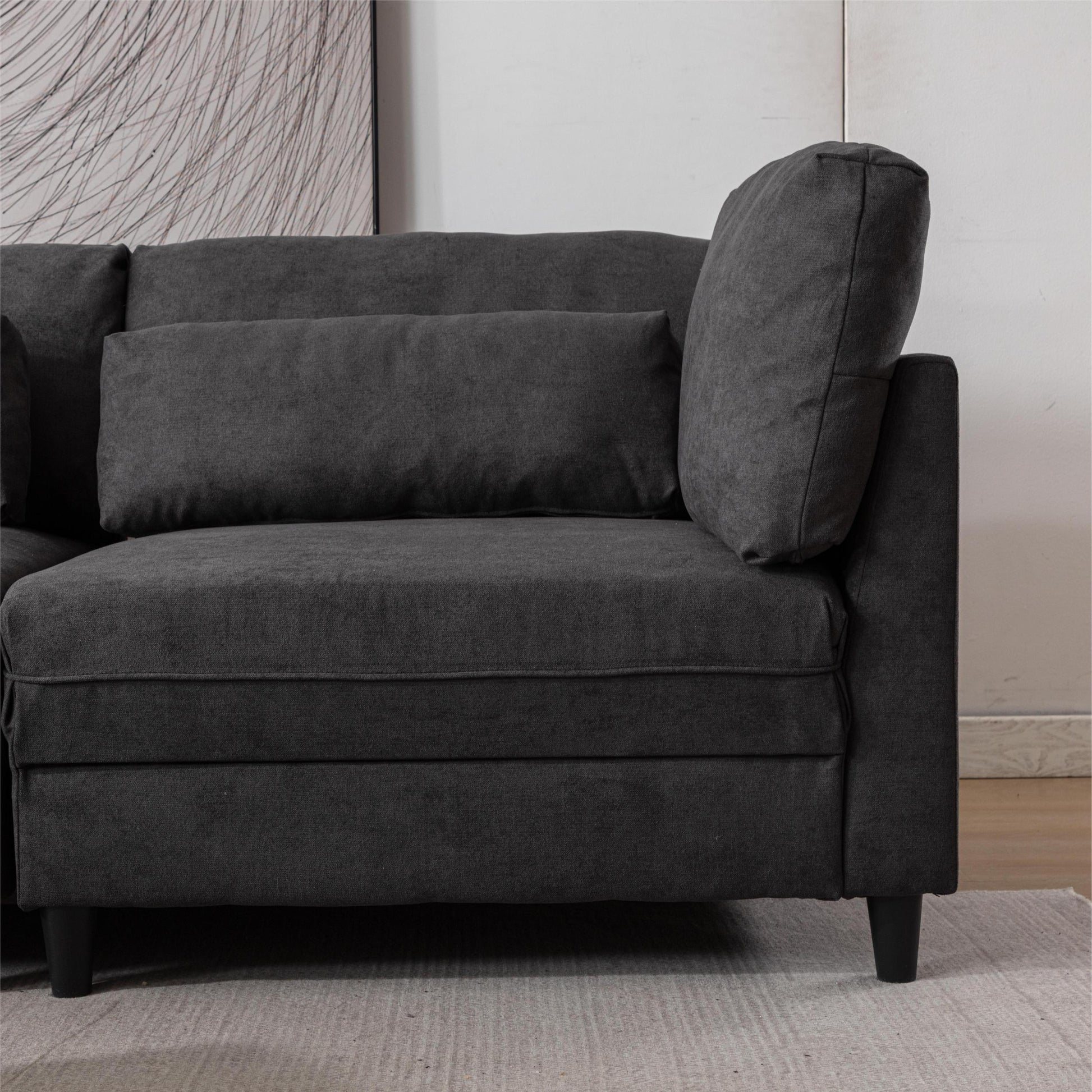 Oversized Modular Sectional Fabric Sofa Set With 6Pcs Pillows, Extra Large U Shaped Couch With Reversible Chaise, 145 Inch Long, 6 Seat Modular Sofa With Ottamans Dark Gray Light Brown Polyester Wood Primary Living Space Medium Soft Cushion Back Modern