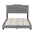 Queen Size Upholstered Bed Frame With Rivet Design, Modern Velvet Platform Bed With Tufted Headboard,Gray Gray Velvet