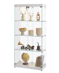 4 Tier Glass Display Cabinet, Double Door Glass Cabinet, Four Partitions, Two Locks, Floor Standing Storage Cabinet For Living Room, Bedroom, Showroom And Office, White, 31.5