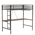 Adam Twin Loft Bunk Black With Cinnamon Wood Desk And Closet Rod Box Spring Not Required Twin Black Metal Bedroom Bunk Metal & Wood