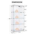 4 Tier Glass Display Cabinet, Double Door Glass Cabinet, Four Partitions, Two Locks, Floor Standing Storage Cabinet For Living Room, Bedroom, Showroom And Office, White, 31.5