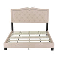 Queen Size Upholstered Bed Frame With Rivet Design, Modern Velvet Platform Bed With Tufted Headboard,Beige Beige Velvet