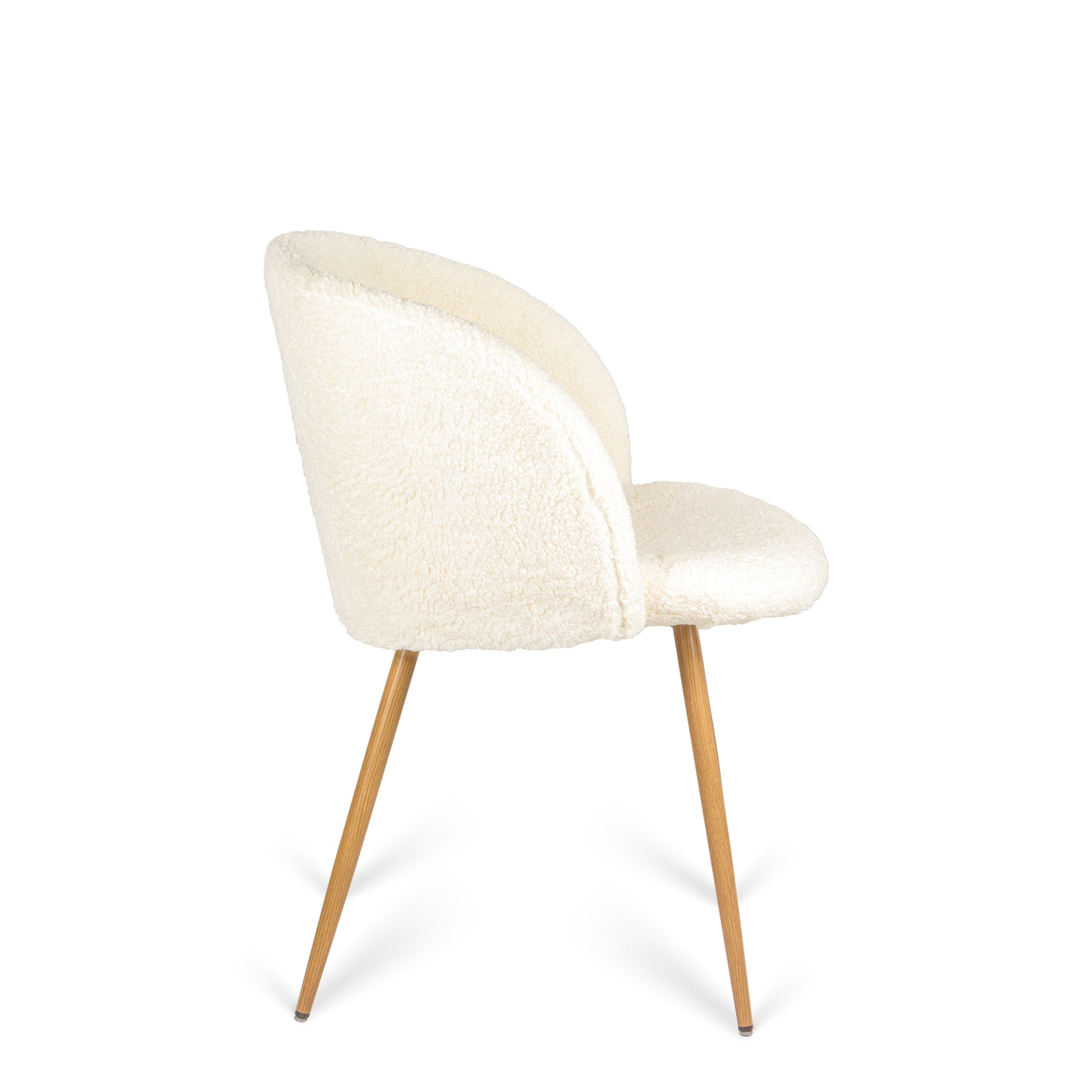 Adjust Legs Upholstered Teddy Faux Fur Dining Armrest Chair Set Of 2 Off White Metal Off White Dining Room Powder Coated Foam Dry Clean Round Mid Century Modern Solid Back Foam Polyester