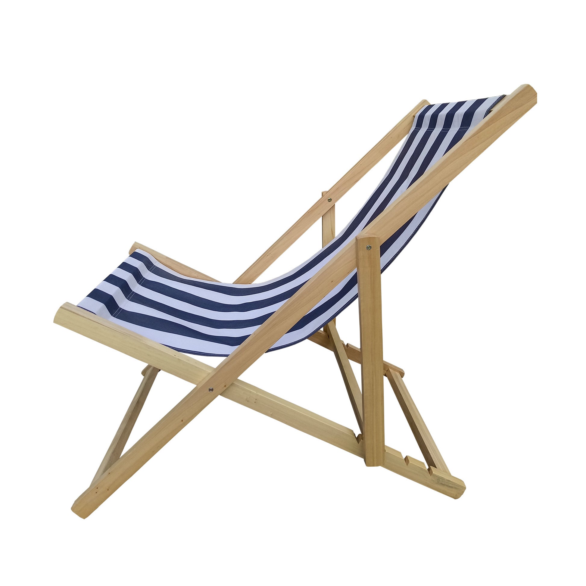 Populus Wood Sling Chair Blue Stripe Broad Dark Blue Strip Natural Wood