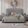 Queen Size Upholstered Bed Frame With Rivet Design, Modern Velvet Platform Bed With Tufted Headboard,Gray Gray Velvet