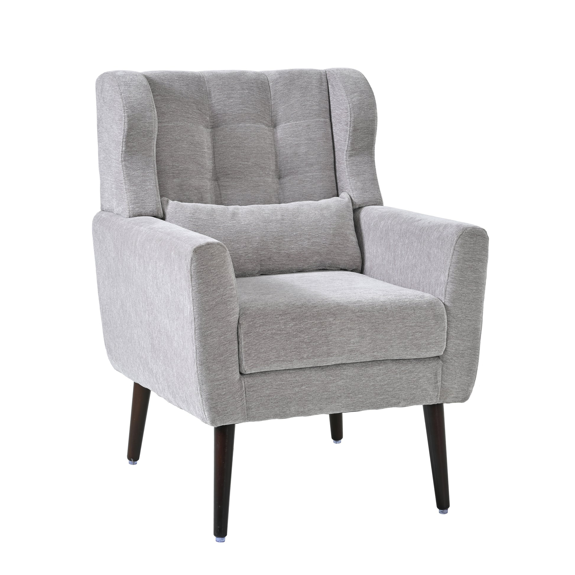 Modern Accent Chair,Chenille Arm Chairs For Living Room,Upholstered Mordern Armchair,Comfy Soft Padded Lounge Chair In Small Space, Bedroom, W Pillow, Solid Wood Leg Gray Grey Light Brown Primary Living Space Modern Rubberwood Foam Chenille