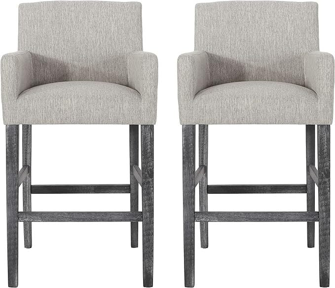 Set Of 2 Upholstered 30.5 Inch Counter Stools Light Gray Gray Light Grey Set Of 2 Fabric