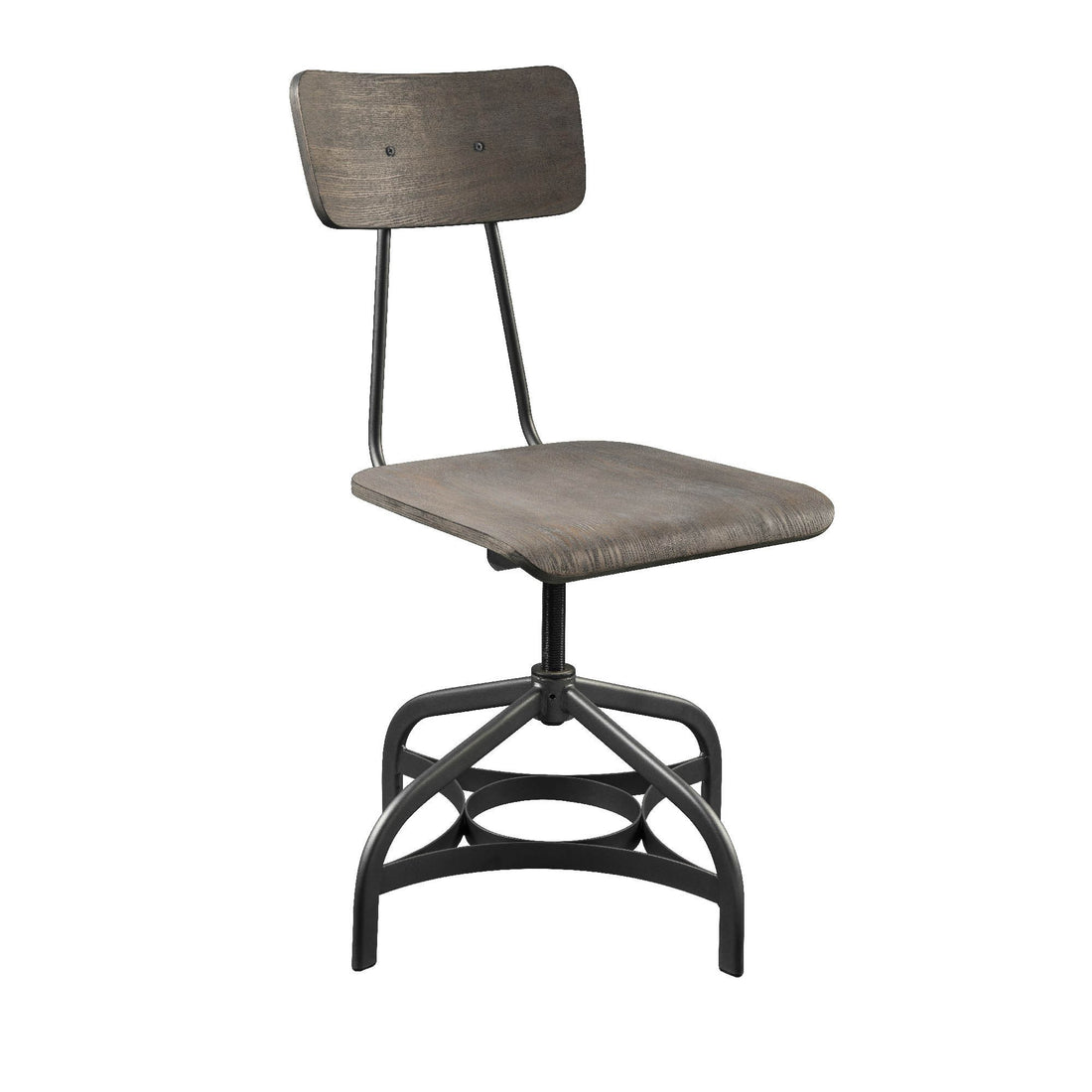 Metal Adjustable Side Chairs With Wooden Swivelling Seats And Open Backrest, Gray, Set Of Two Gray Wood Metal