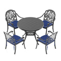 Cushions In Random Colors 5 Piece Set Of Cast Aluminum Patio Furniture With Cushions Yes Dining Set Black Seats 4 Rust Resistant Frame Water Resistant Cushion Garden & Outdoor Complete Patio Sets Aluminium