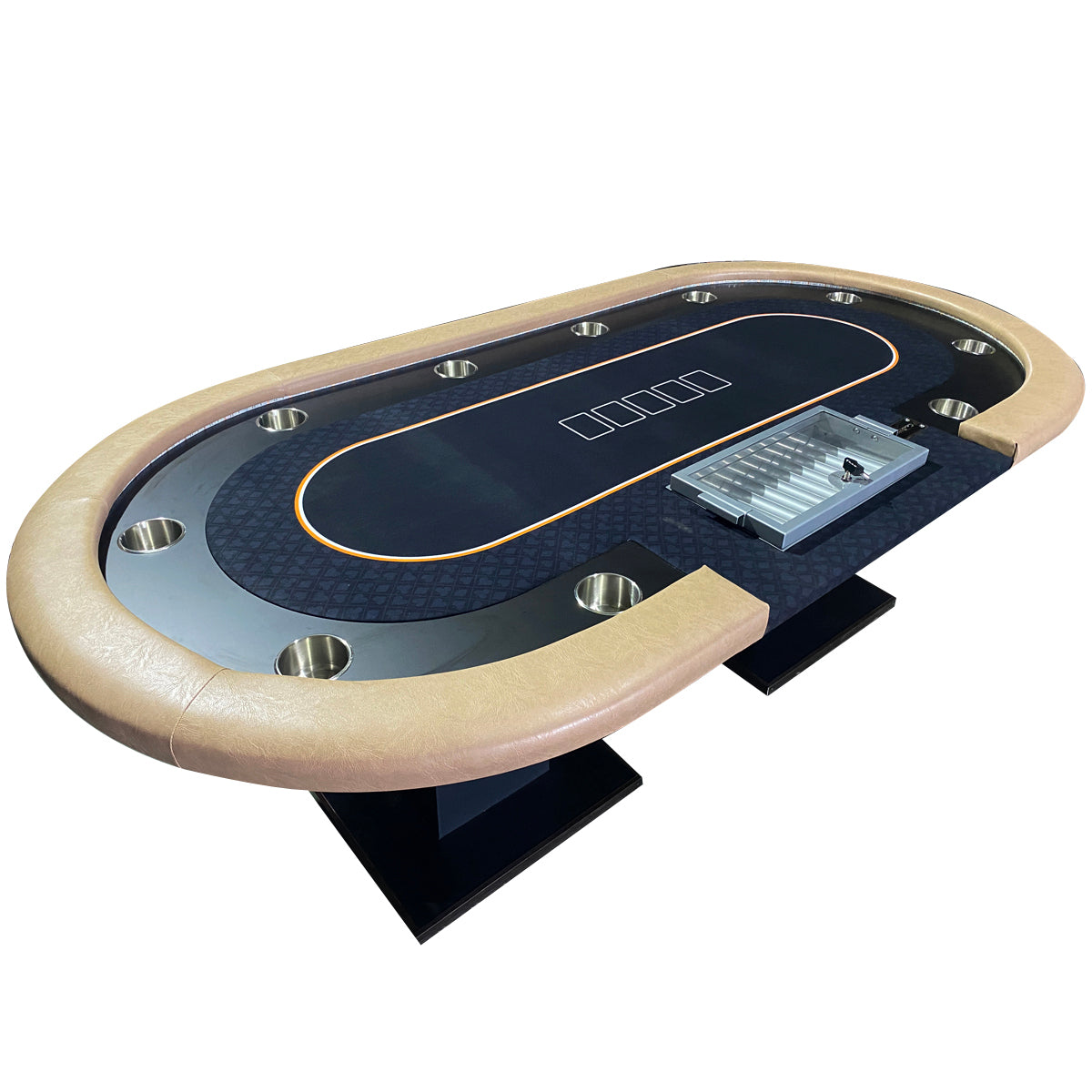 96" Premium 10 Player Oval Black Speed Cloth Texas Holdem Casino Poker Table With Dimmable Led B Beige Black Modern Wood