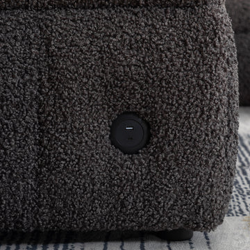 87.7" Sectional Sofa Cozy Teddy Fleece Fabric Sectional Sofa Couch With Two Usb Ports A Movable Storage Ottoman And Two Lumbar Pillows For Living Room, Gray Gray Foam Teddy 4 Seat