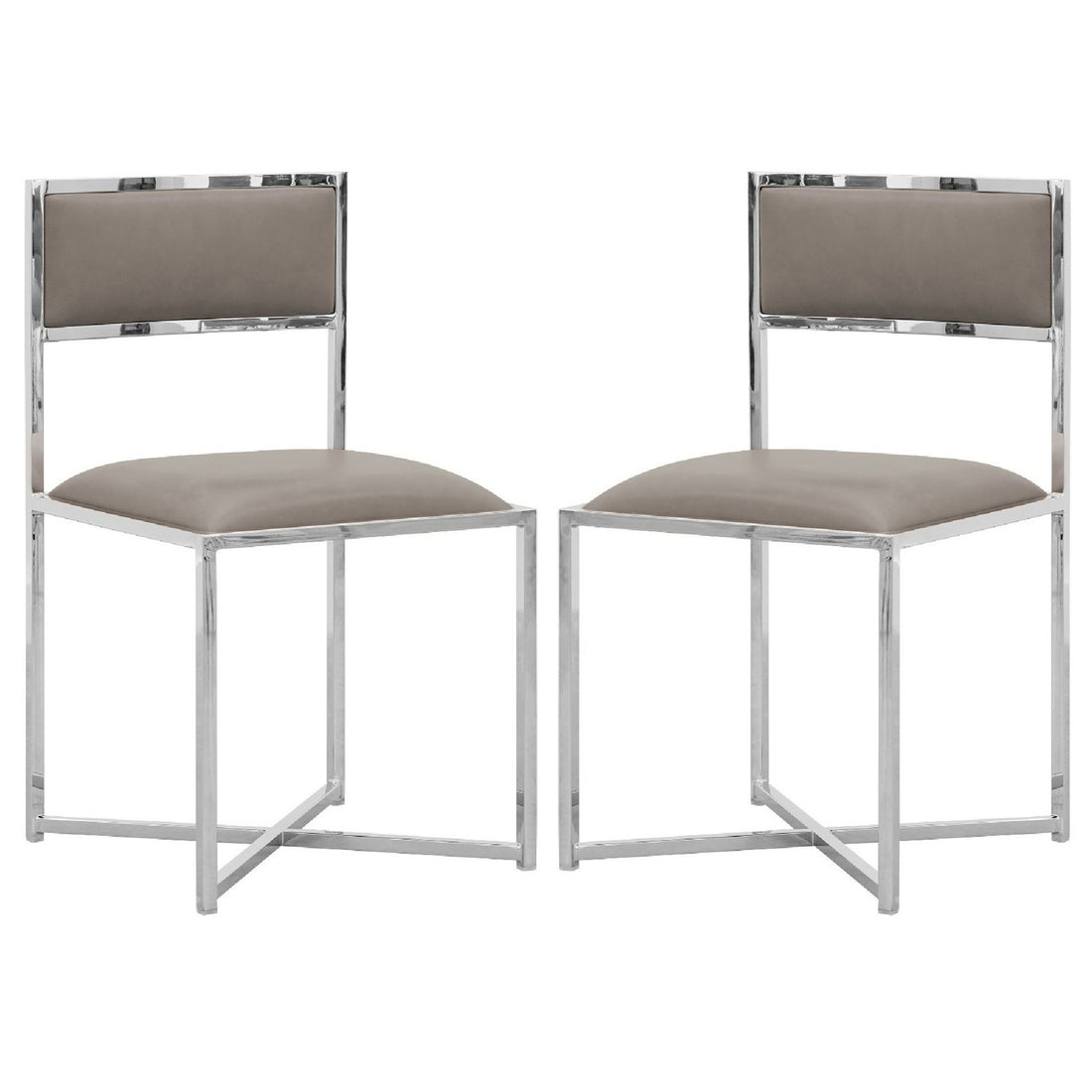 Eun 20 Inch Faux Leather Dining Chair, Chrome Base, Set Of 2, Gray Gray Silver Fabric Metal