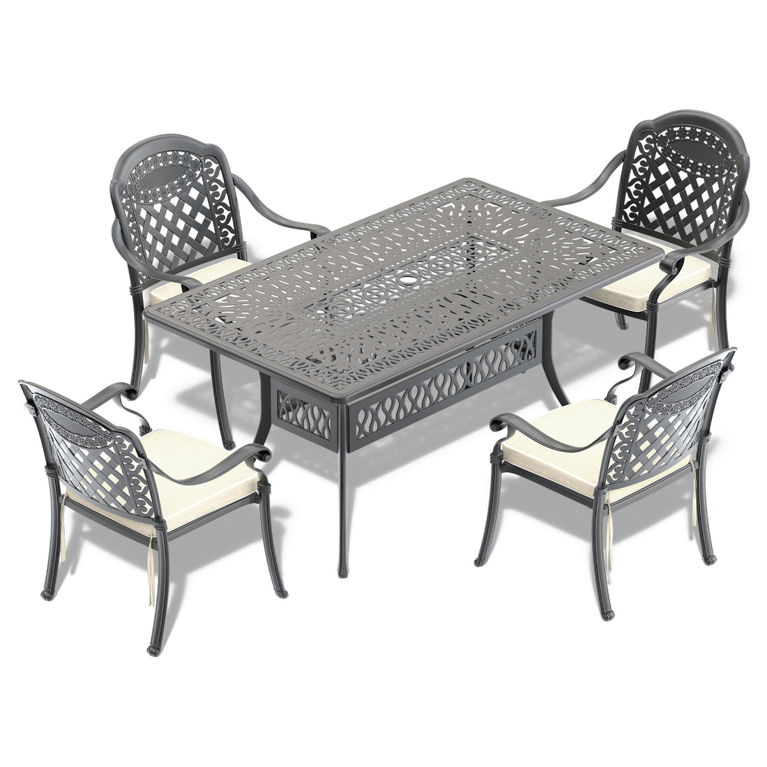 Cushions In Random Colors 5 Piece Set Of Cast Aluminum Patio Furniture With Cushions Yes Complete Patio Set Black Seats 4 Rust Resistant Frame Water Resistant Cushion Garden & Outdoor Complete Patio Sets Aluminium