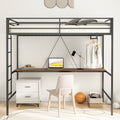 Adam Twin Loft Bunk Black With Cinnamon Wood Desk And Closet Rod Box Spring Not Required Twin Black Metal Bedroom Bunk Metal & Wood