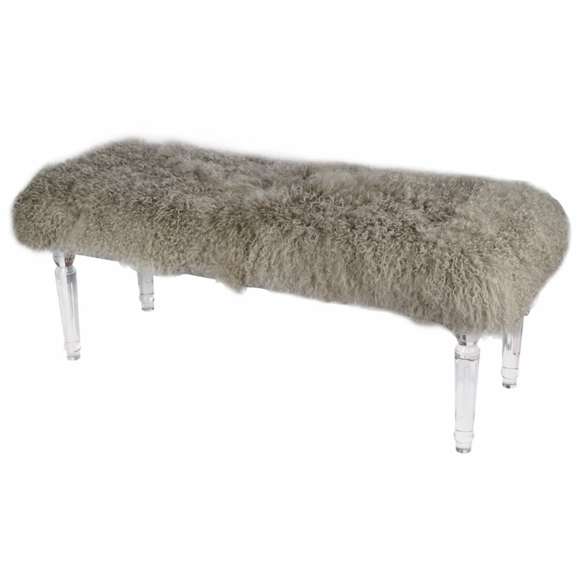 Soft To Touch Gray Mongolian Fur Bench Gray Acrylic