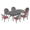 Cushions In Random Colors 7 Piece Set Of Cast Aluminum Patio Furniture With Cushions Yes Dining Set Black Seats 6 Rust Resistant Frame Water Resistant Cushion Garden & Outdoor Complete Patio Sets Aluminium