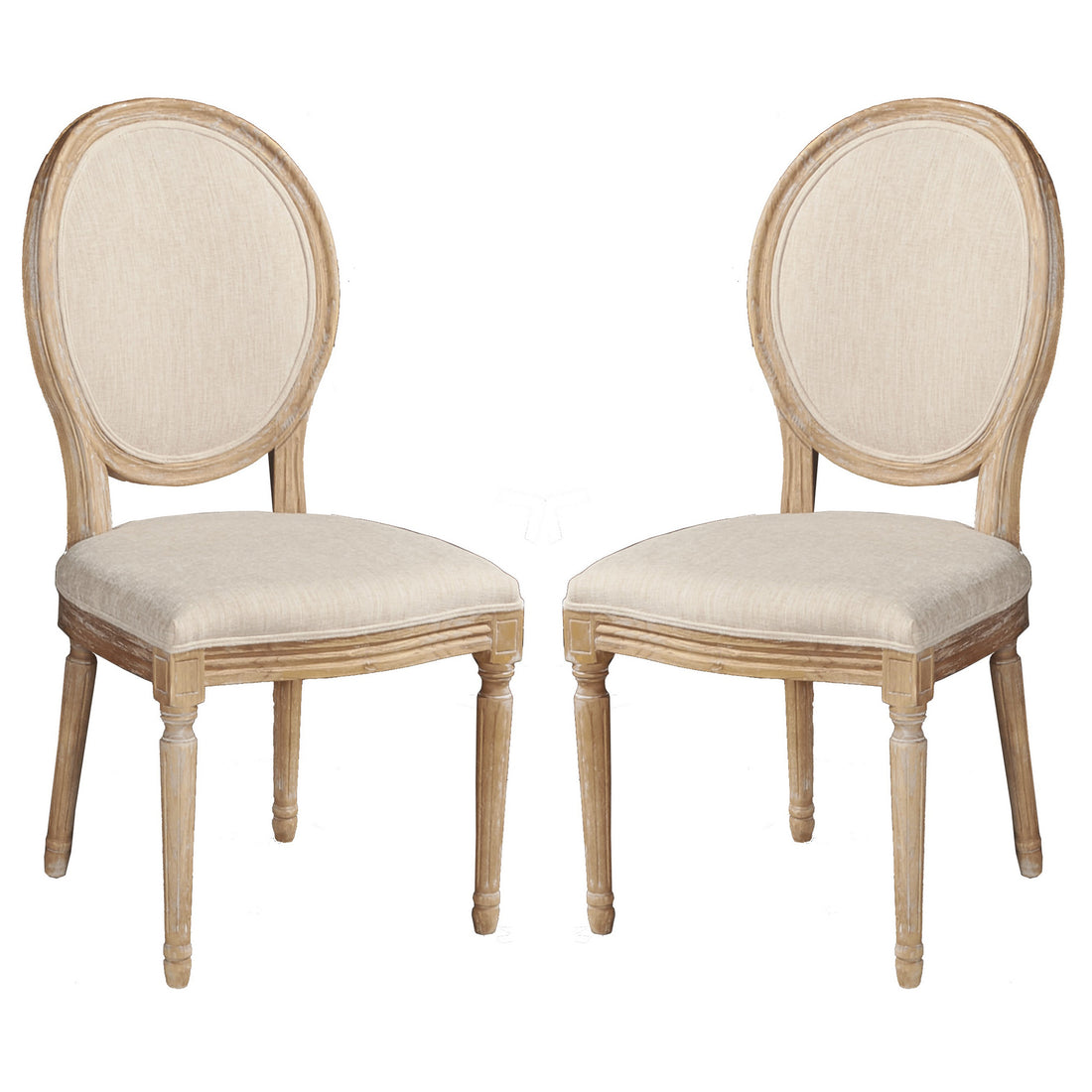 24 Inch Distressed Wood Dining Chair, Beige Fabric,Set Of 2, Natural Brown Beige Brown Wood Fabric