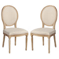 24 Inch Distressed Wood Dining Chair, Beige Fabric,Set Of 2, Natural Brown Beige Brown Wood Fabric
