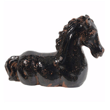 17 Inch Ceramic Accent D Cor, Horse Statue, Black And Brown Black Brown Ceramic