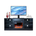 Fireplace Tv Stand With 18 Inch Electric Fireplace Heater,Modern Entertainment Center For Tvs Up To 62 Inch With Adjustable Glass Shelves And Storage Cabinets Black Black Mdf