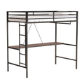 Adam Twin Loft Bunk Black With Cinnamon Wood Desk And Closet Rod Box Spring Not Required Twin Black Metal Bedroom Bunk Metal & Wood