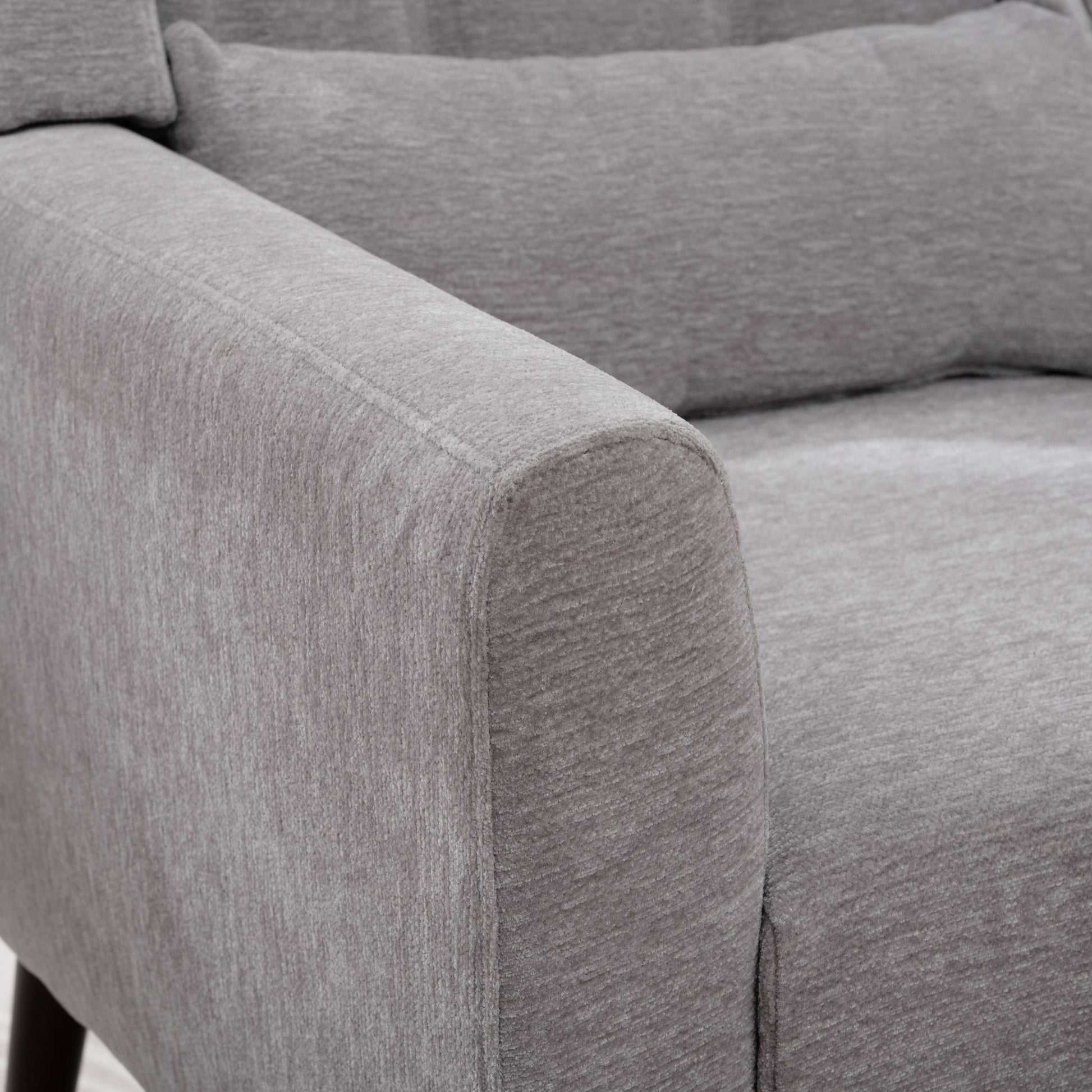 Modern Accent Chair,Chenille Arm Chairs For Living Room,Upholstered Mordern Armchair,Comfy Soft Padded Lounge Chair In Small Space, Bedroom, W Pillow, Solid Wood Leg Gray Grey Light Brown Primary Living Space Modern Rubberwood Foam Chenille