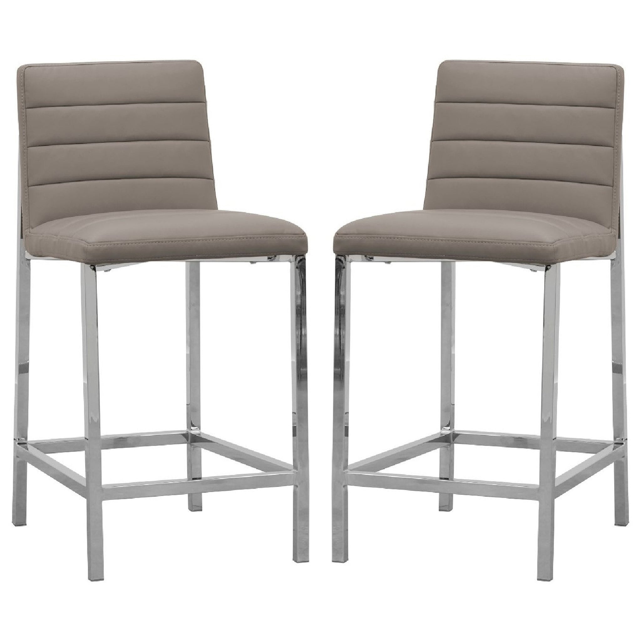 Eun 26 Inch Vegan Faux Leather Counter Stool, Chrome Legs, Set Of 2, Gray Gray Silver Fabric Metal